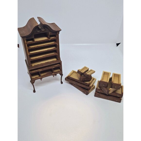 Vtg Artisan Dollhouse Miniature Chippendale Style Highboy Dresser  Cabriole Legs - Picture 7 of 14